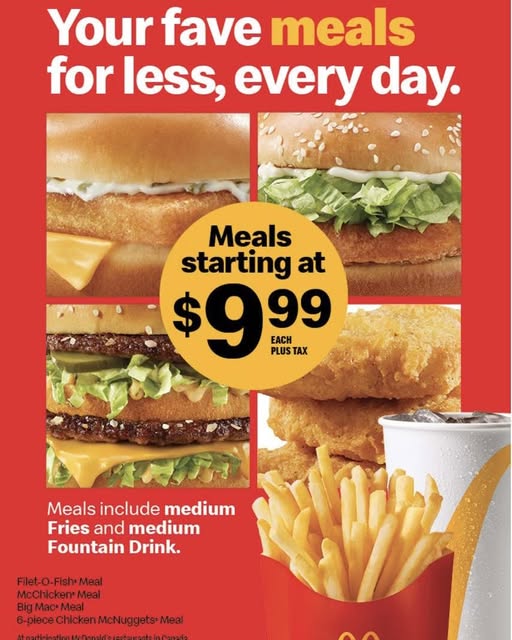 mcdonald’s 9.99 bundle subscription plan example meals with fries and drink