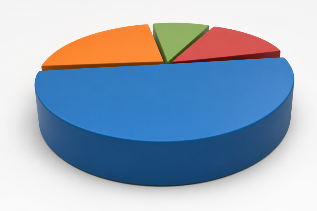 3D misleading pie chart exaggerating data proportions