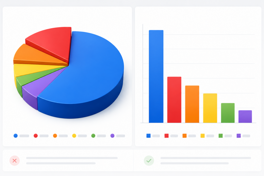 comparison between misleading pie charts and accurate bar charts