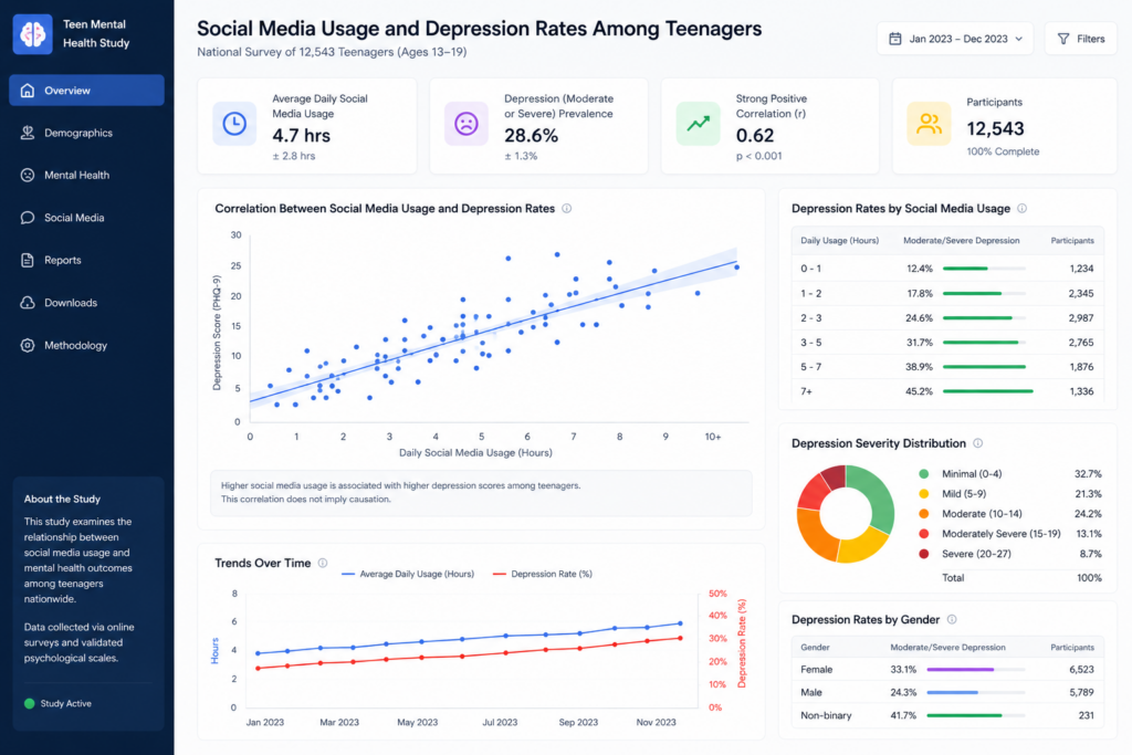 correlation vs causation example involving social media usage and depression