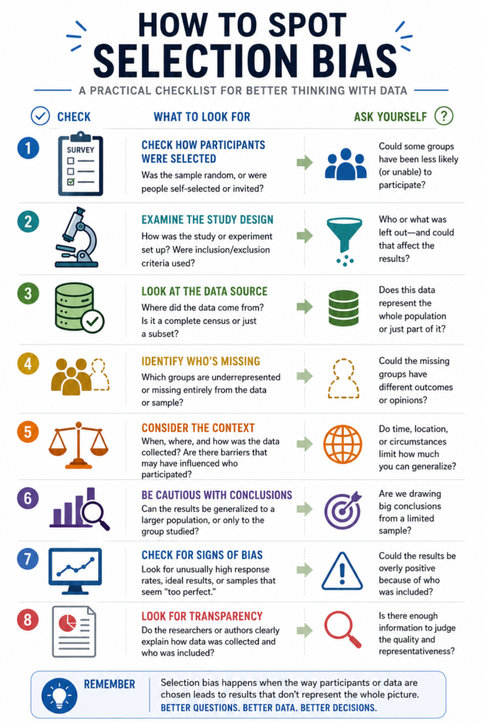 Checklist for identifying selection bias in surveys studies and statistical datasets